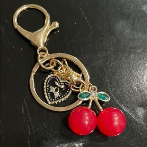 Gold and Red Cherry Keychain